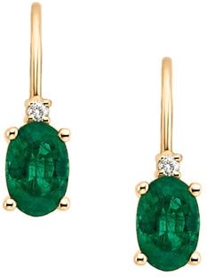 Emerald and Diamond Accented Drop Earrings in 10K Yellow Gold
