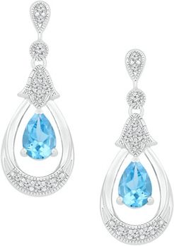 Blue Topaz and Created White sapphire Earrings in Sterling Silver