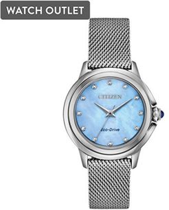 32mm Ladies' Citizen Eco-Drive® Ceci Watch with Blue Mother-of-Pearl Dial and Silver-Tone Bracelet