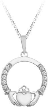 1/10 ct. tw. Diamond Claddagh Circle Pendant in Sterling Silver
