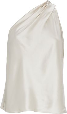 One-Shoulder Silk Tank Top, Ivory 4