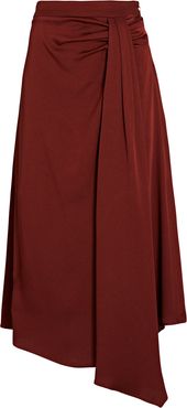 Parisa Draped Satin Midi Skirt, Brown ZERO