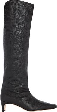 Wally Croc-Embossed Knee-High Boots, Black 37