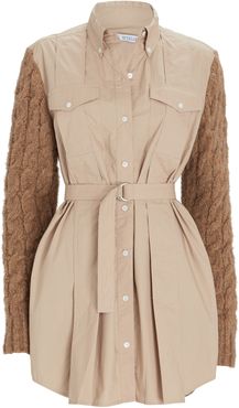 Vivian Mixed Media Shirt Dress, Beige 12