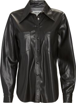 Paloma Vegan Leather Button-Down Shirt, Black P