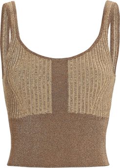 Cropped Lurex Knit Tank Top, Brown S