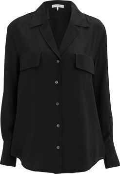 Silk Button-Down Shirt, Black P