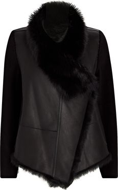 Reversible Wool-Trimmed Shearling Jacket, Black 34