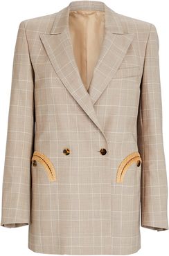 Everday Plaid Double-Breasted Blazer, Beige 1