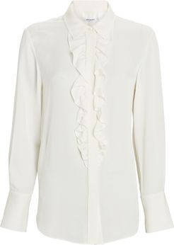 Ruffled Silk Tuxedo Shirt, White S