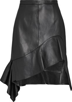 Deconstructed Leather Ruffle Skirt, Black ZERO
