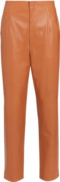 Gerri High-Rise Leather Pants, Brown 14