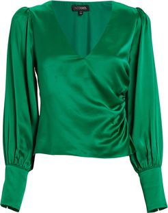 Ashley Satin V-Neck Blouse, Green 14