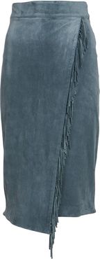 Sanoe Fringed Suede Midi Skirt, Green-Lt ZERO