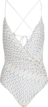 Knit Chevron One-Piece Swimsuit, White 38