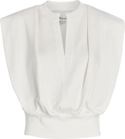 Padded Shoulder French Terry Top, White P