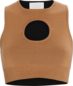 Colorblock Cut-Out Knit Crop Top, Brown/Black P