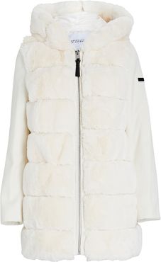 Hooded Faux Fur Puffer Coat, Ivory P
