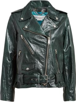 Chiodo Oversized Leather Moto Jacket, Teal M