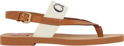 Woody Flat Leather Thong Sandals, Brown 39
