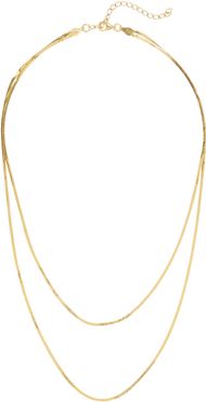 Double Row Herringbone Chain Necklace, Gold 1SIZE