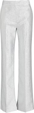 Metallic Lamé Wide-Leg Trousers, Silver 2