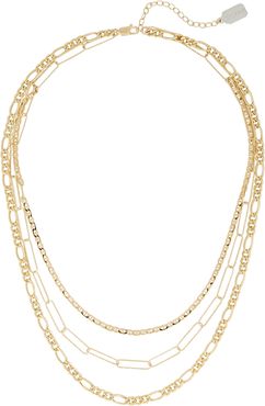 Triple Mixed Layer Chain Necklace, Gold 1SIZE