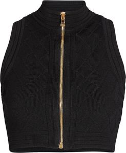 Diamond Knit Zip Crop Top, Black 36