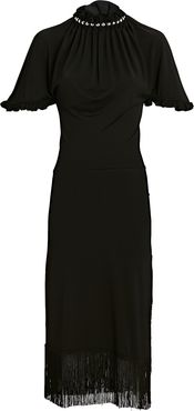 Fringe-Trimmed Midi Dress, Black 34
