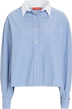 Mayfield Cropped Button-Down Shirt, Light Blue P