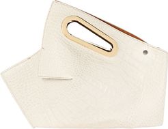 Athaarah Croc-Embossed Leather Clutch, White 1SIZE