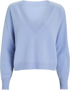 Elroy V-Neck Cashmere Sweater, Blue-Lt L