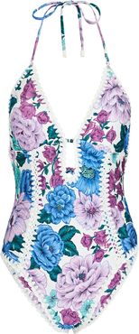 Poppy Floral One-Piece Swimsuit, Blue/Purple ZERO