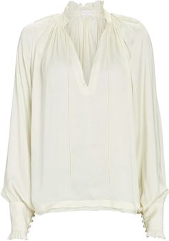 Ruffled Crepe Blouse, Ivory P