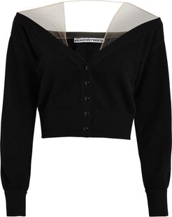 Sheer Yoke Cardigan, Black P