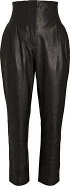 Tapered High-Waist Leather Pants, Black 42