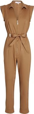 Ariel Belted Cotton Jumpsuit, Brown 12