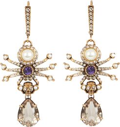 Spider Crystal Drop Earrings, Gold 1SIZE