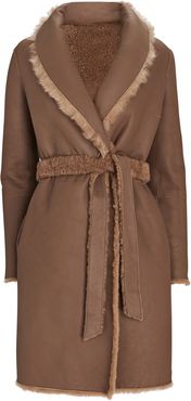 Belted Reversible Shearling Coat, Brown 34