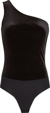 Velvet One-Shoulder Bodysuit, Black S