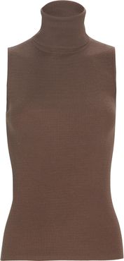 Sleeveless Wool Turtleneck Top, Brown P