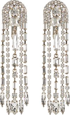 Crystal Fringe Earrings, Silver 1SIZE