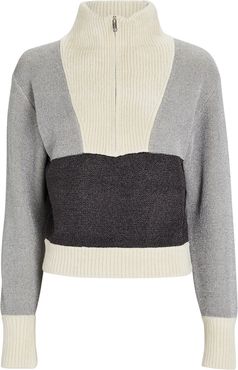 Double-Faced Lurex Half-Zip Sweater, Silver/Grey/Ivory P