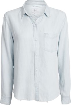 Ingrid Raw Hem Button Down Shirt, Denim-Lt P