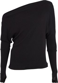 Slouch Ribbed Jersey Top, Black S