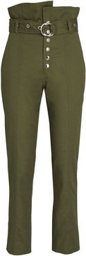 Gia Belted Paperbag Pants, Olive/Army 4