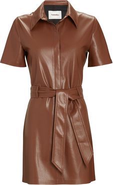 Halli Vegan Leather Shirt Dress, Brown S
