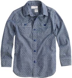 Boys' slim chambray shirt in embroidered dot
