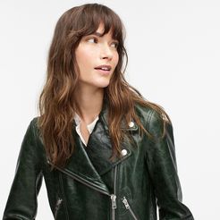 Collection cropped motorcycle jacket in crackled leather