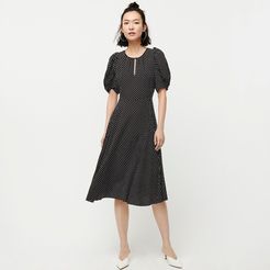 Puff-sleeve A-line dress in dot print